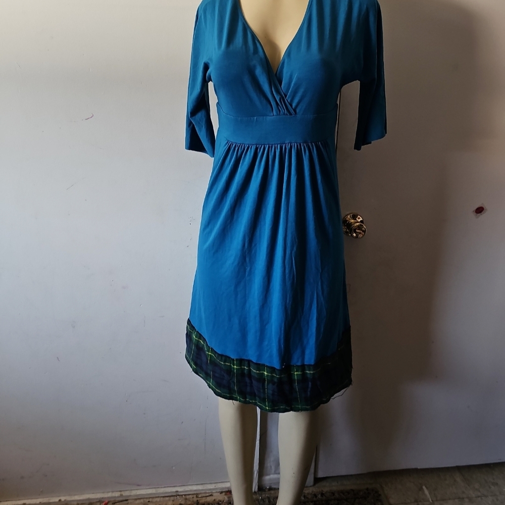 Chadwicks Blue Wrap Midi Dress with Plunge Neckline